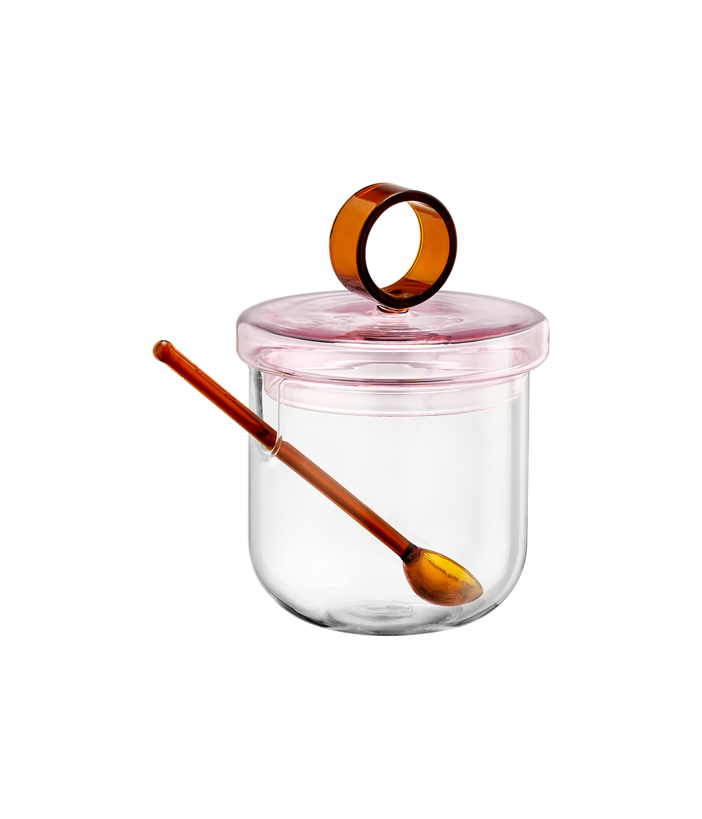 Loop sokerikko ja lusikka kirkas/pinkki/meripihka 14cm