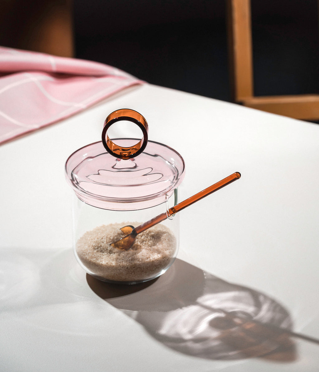 Loop sokerikko ja lusikka kirkas/pinkki/meripihka 14cm