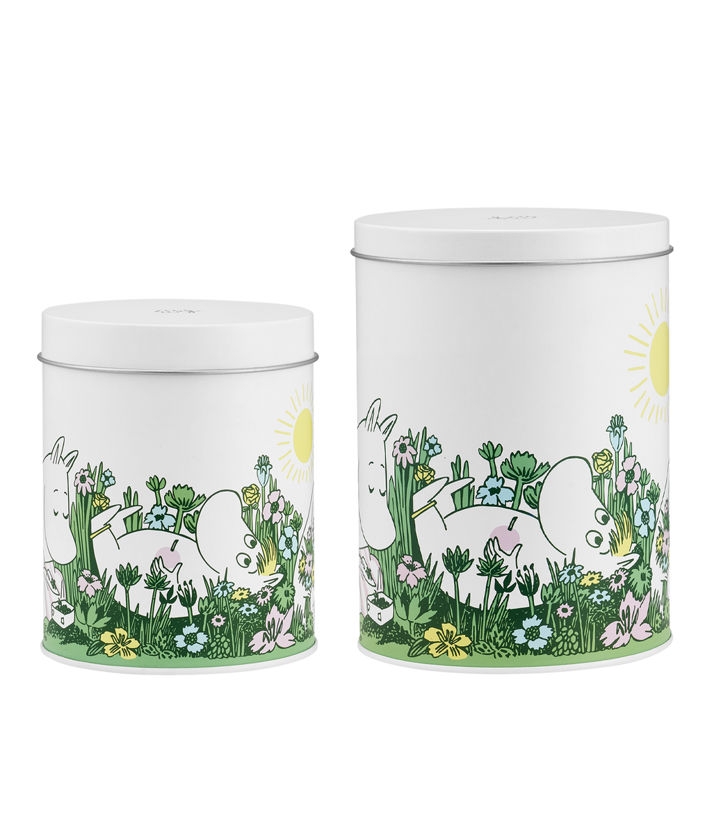 Muumi peltipurkit Puutarhassa 11cm ja 15cm, 2kpl/pkt