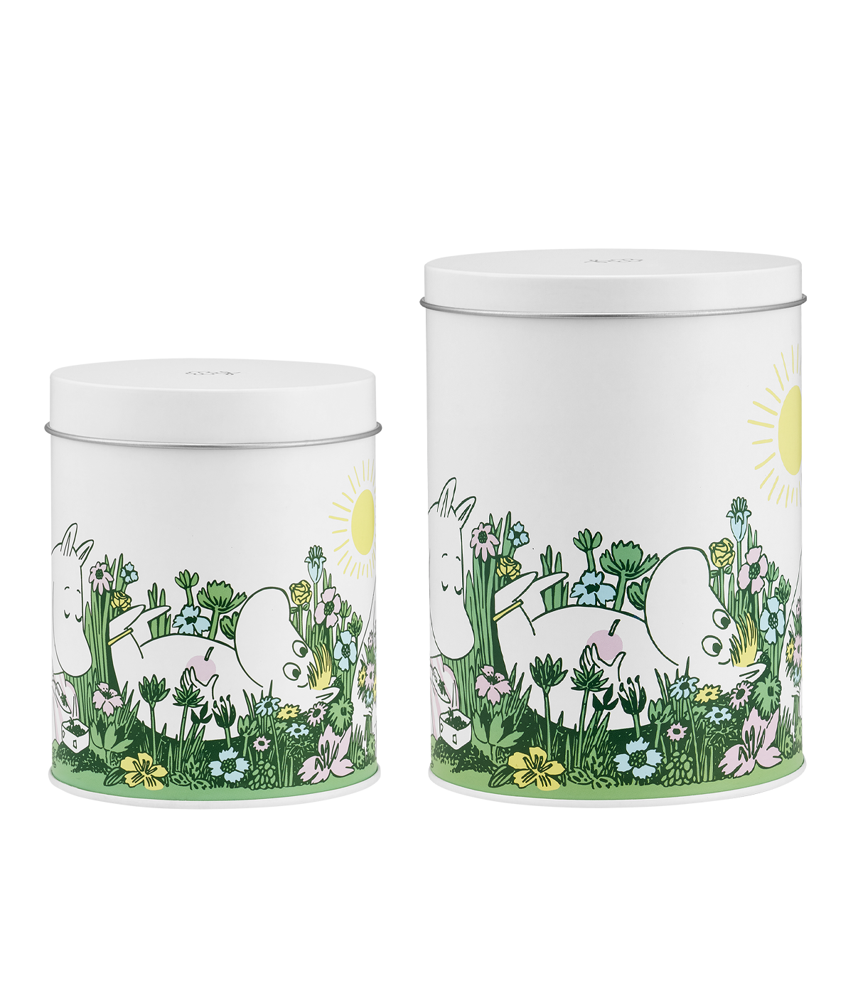 Muumi peltipurkit Puutarhassa 11cm ja 15cm, 2kpl/pkt