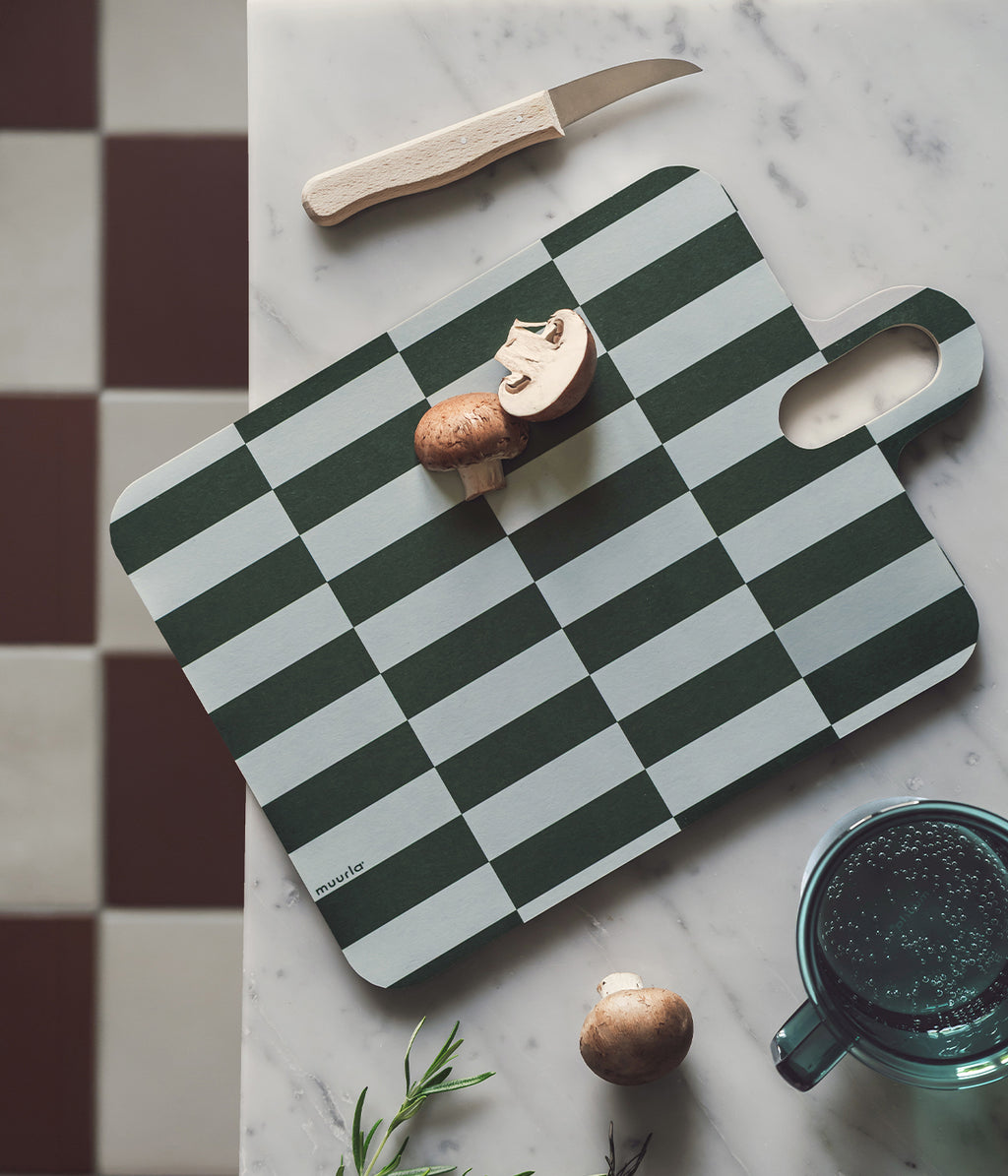Checks & Stripes Chop & Serve board lilac/blue/green tiles 21 x 31 cm