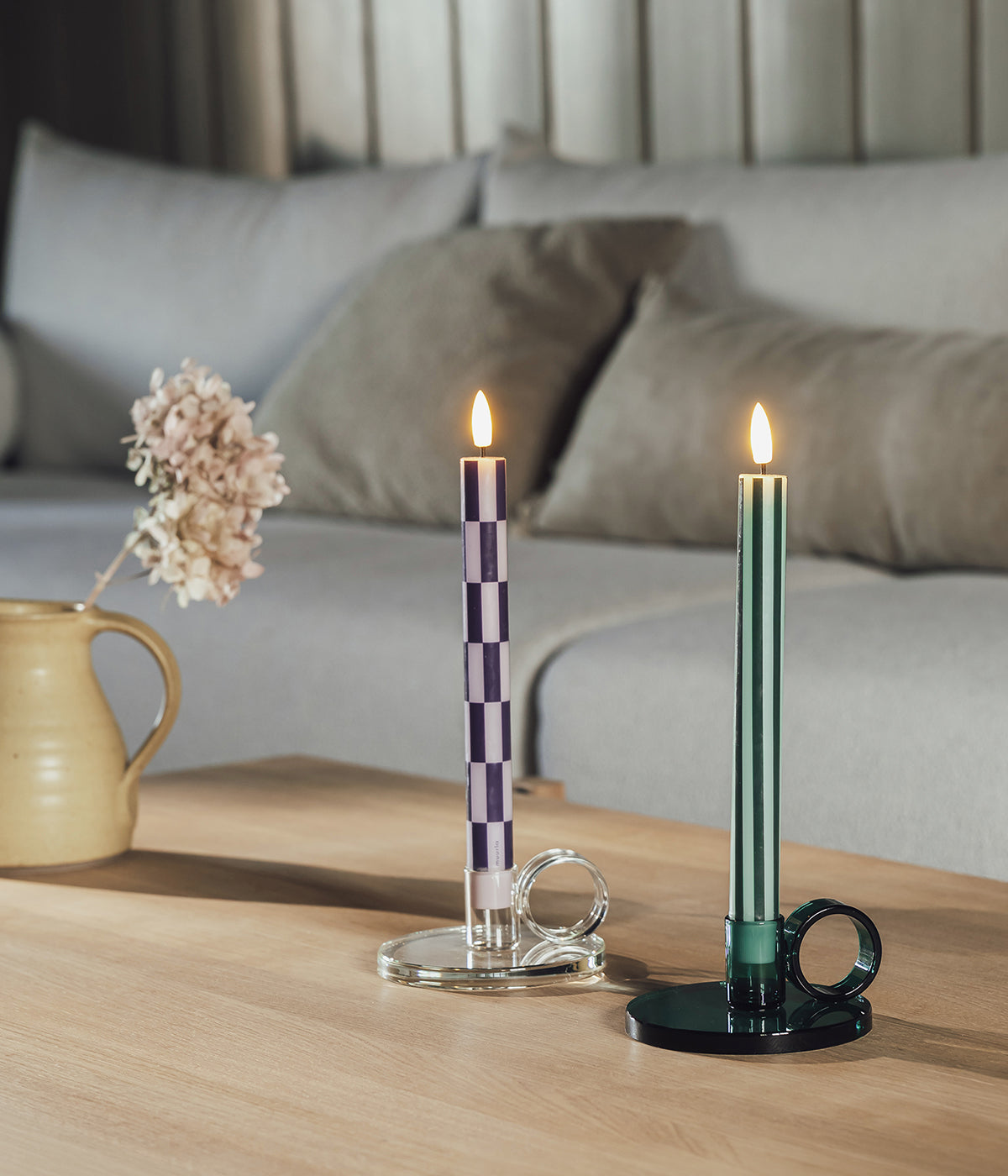 Checks & Stripes LED taper candle green/blue 25 cm 2 pcs